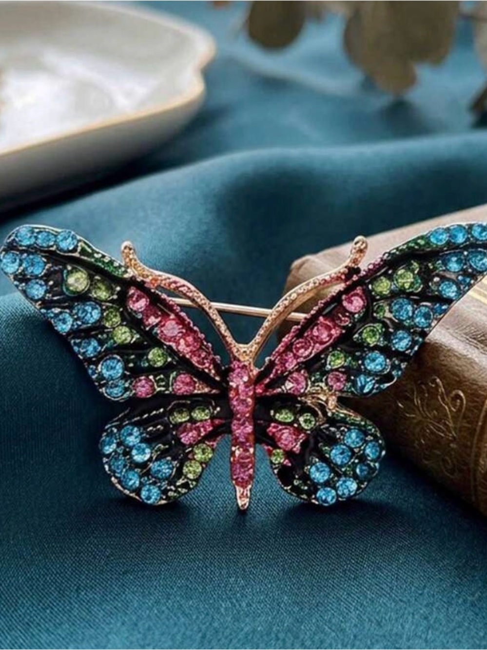 Multicolor Crystal Butterfly Brooch - Women's Jewelry